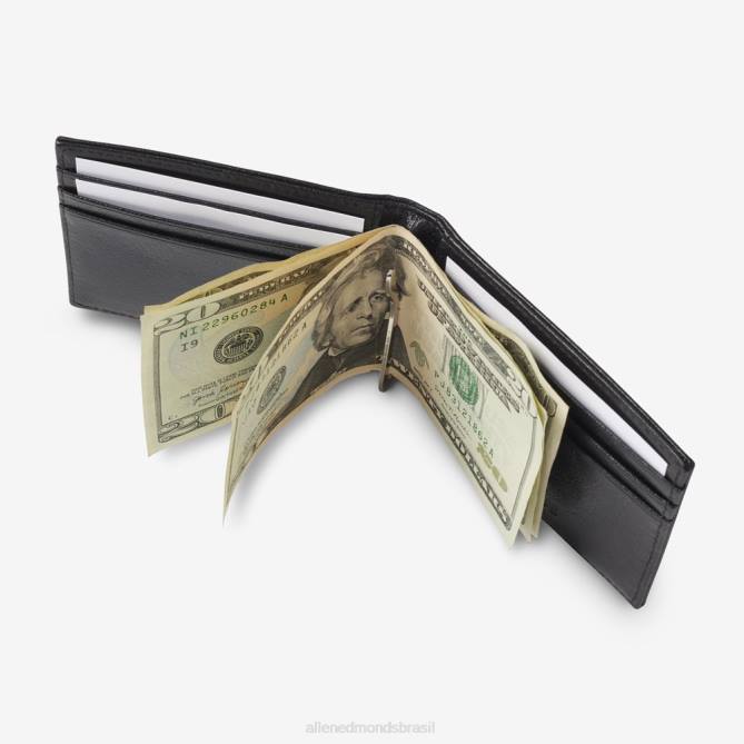 Allen Edmonds unissex carteira de couro bifold com clipe de dinheiro 68T8D327 couro preto