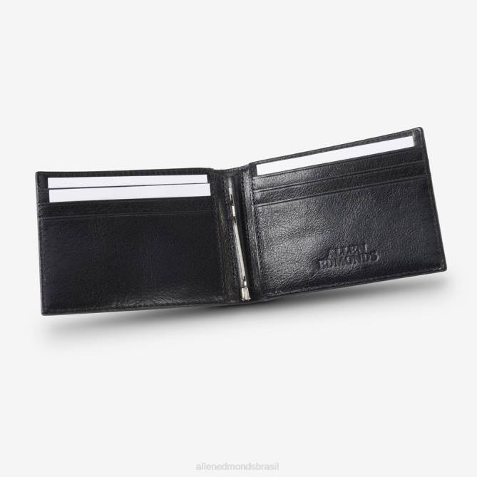 Allen Edmonds unissex carteira de couro bifold com clipe de dinheiro 68T8D327 couro preto