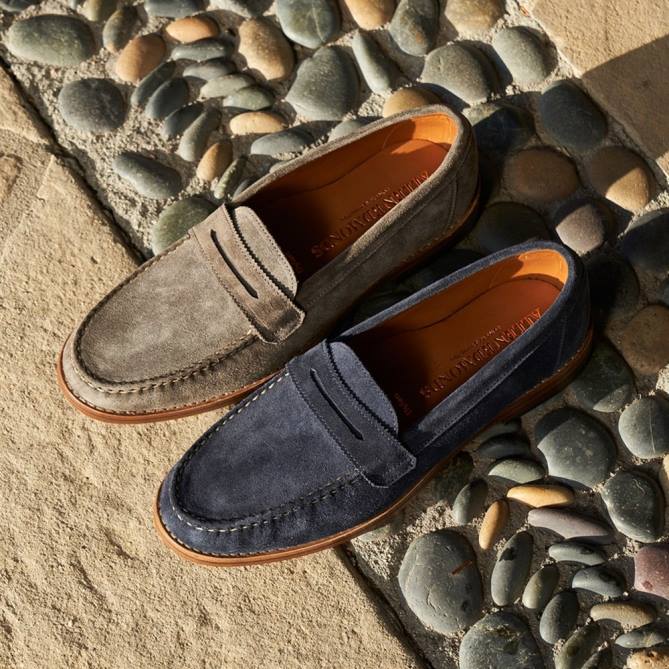 Allen Edmonds homens mocassim dylan penny 68T8D350 camurça azul marinho