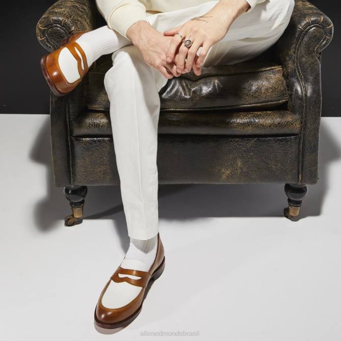 Allen Edmonds homens mocassim penny espectador randolph 68T8D171 couro marinho/branco