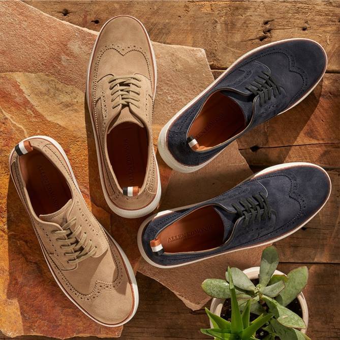 Allen Edmonds homens tênis derby wingtip de camurça tremont 68T8D109 osso