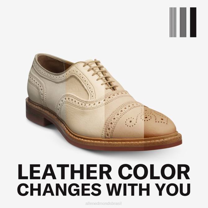 Allen Edmonds homens Strandmok Oxford cap toe com sola de borracha dainite 68T8D14 osso couro curtido vegetal