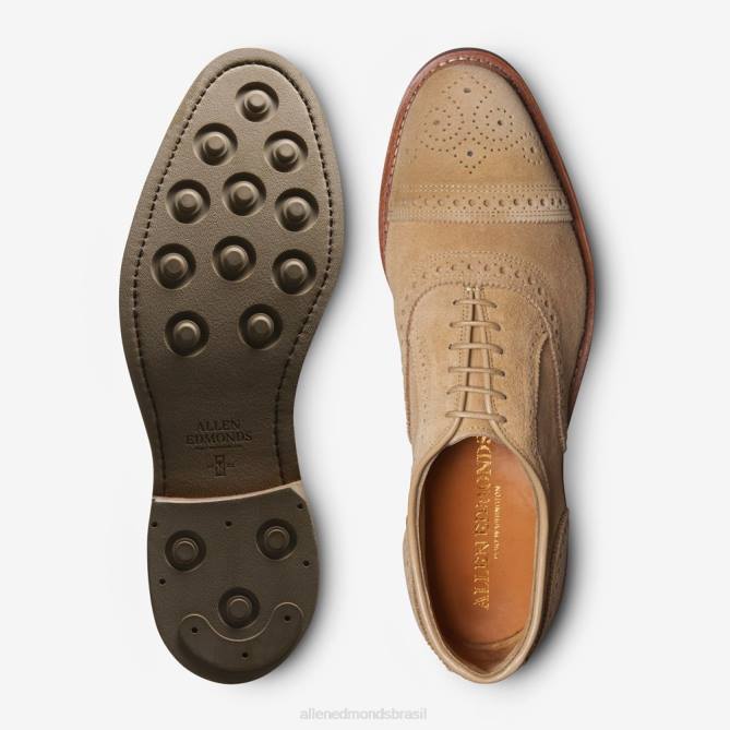 Allen Edmonds homens Strandmok Oxford cap toe com sola de borracha dainite 68T8D245 camurça camelo