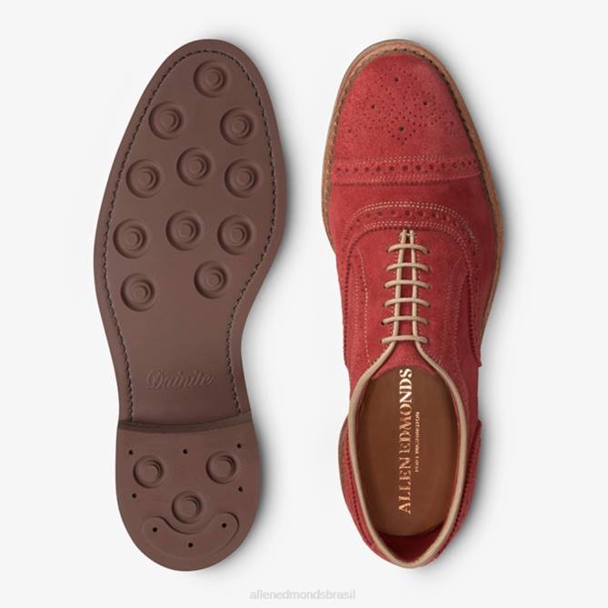 Allen Edmonds homens Strandmok Oxford cap toe com sola de borracha dainite 68T8D246 camurça vermelha carmesim