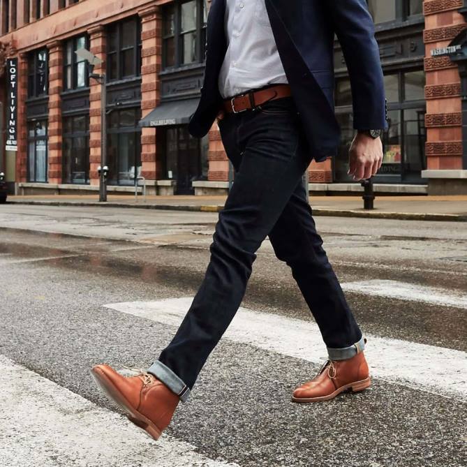 Allen Edmonds unissex civilaire walker calça jeans slim reta 68T8D160 selvage azul cru