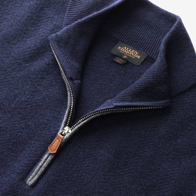 Allen Edmonds unissex suéter de lã caxemira com zíper 68T8D191 marinha