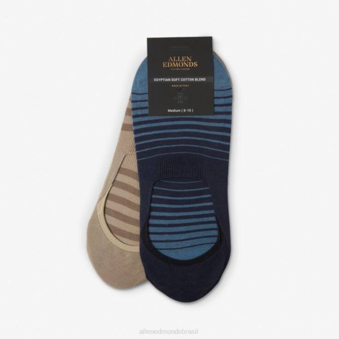 Allen Edmonds unissex pacote de 2 pares de meias invisíveis 68T8D185 cáqui/índigo