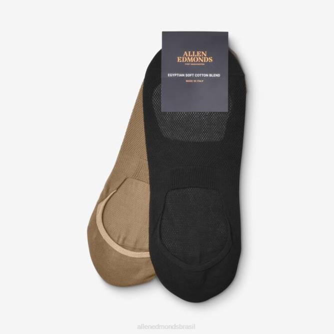 Allen Edmonds unissex pacote de 2 pares de meias invisíveis 68T8D515 preto/cáqui